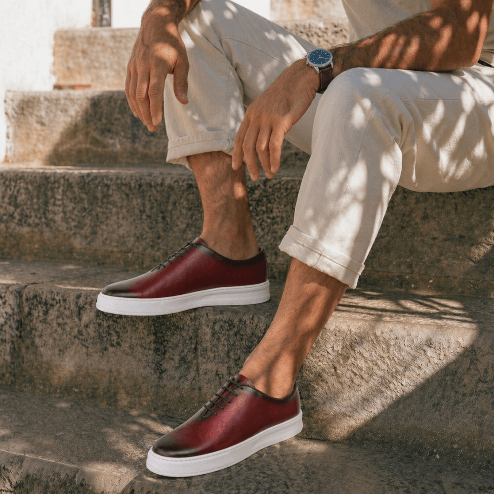 Kirk: Sneakers Homme - Cuir Bordeaux - Bleather Maroc