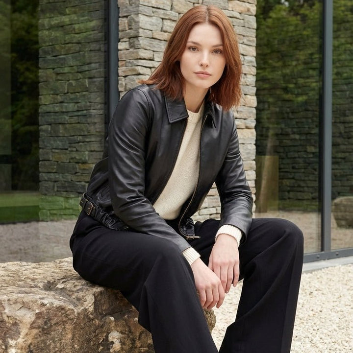 Kylie: Jacket Femme - Cuir Noir - Bleather Maroc