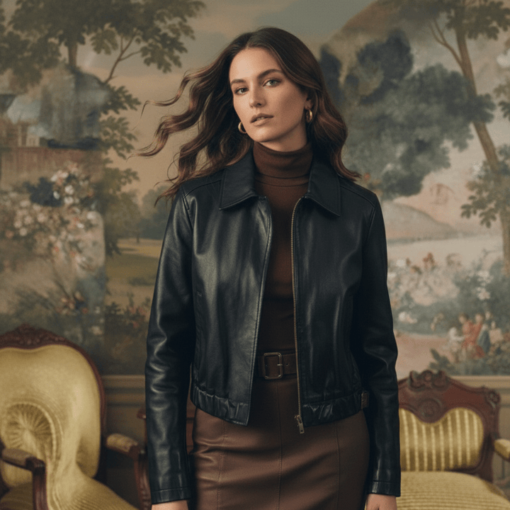 Kylie: Jacket Femme - Cuir Noir - Bleather Maroc