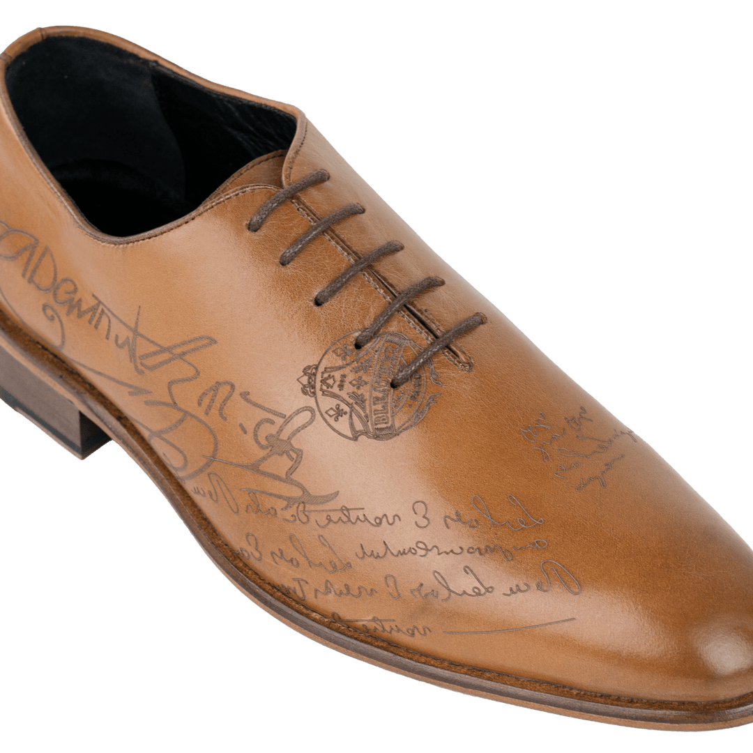 Landon: Richelieu Homme - Cuir Cognac gravé - Bleather Maroc