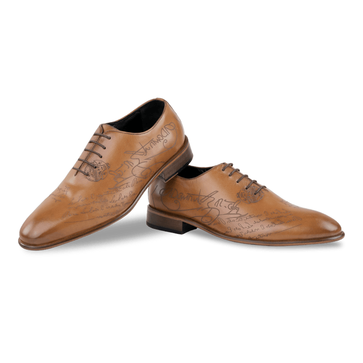 Landon: Richelieu Homme - Cuir Cognac gravé - Bleather Maroc