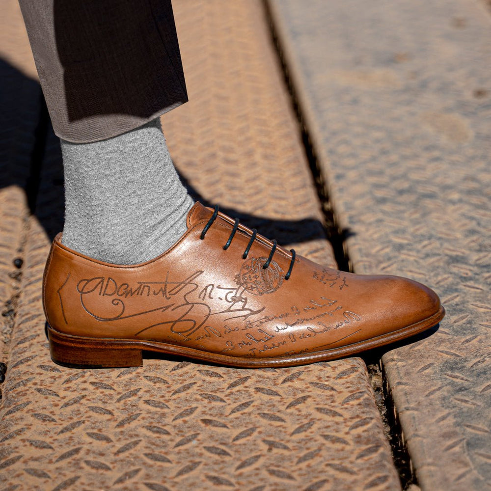 Landon: Richelieu Homme - Cuir Cognac gravé - Bleather Maroc