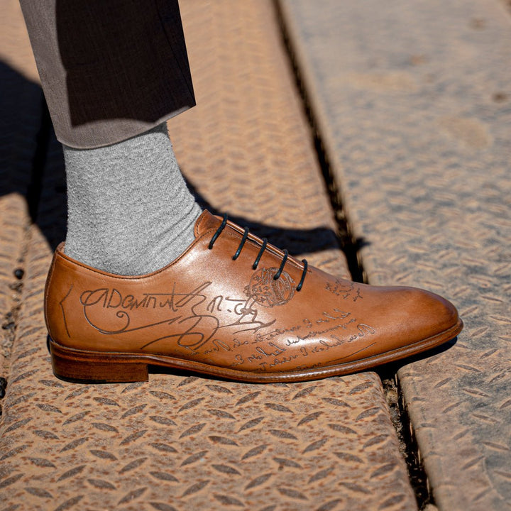 Landon: Richelieu Homme - Cuir Cognac gravé - Bleather Maroc
