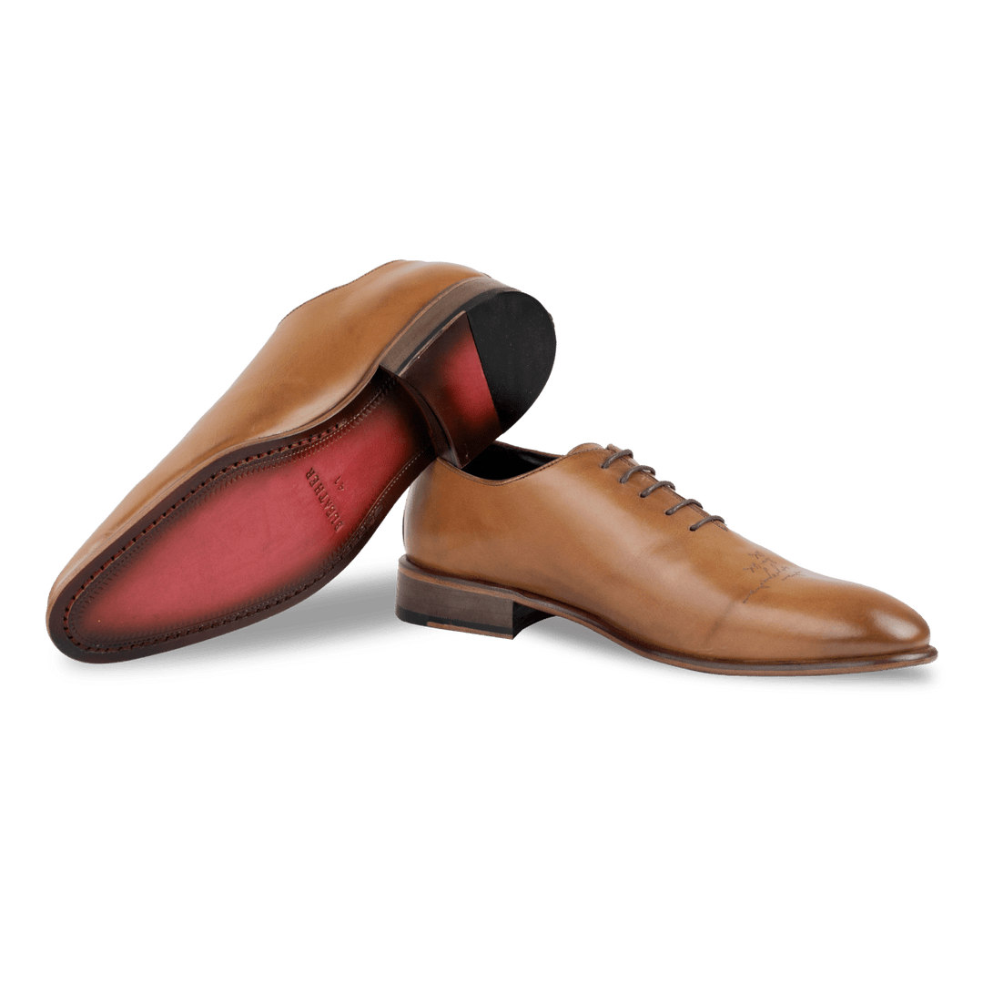 Landon: Richelieu Homme - Cuir Cognac gravé - Bleather Maroc