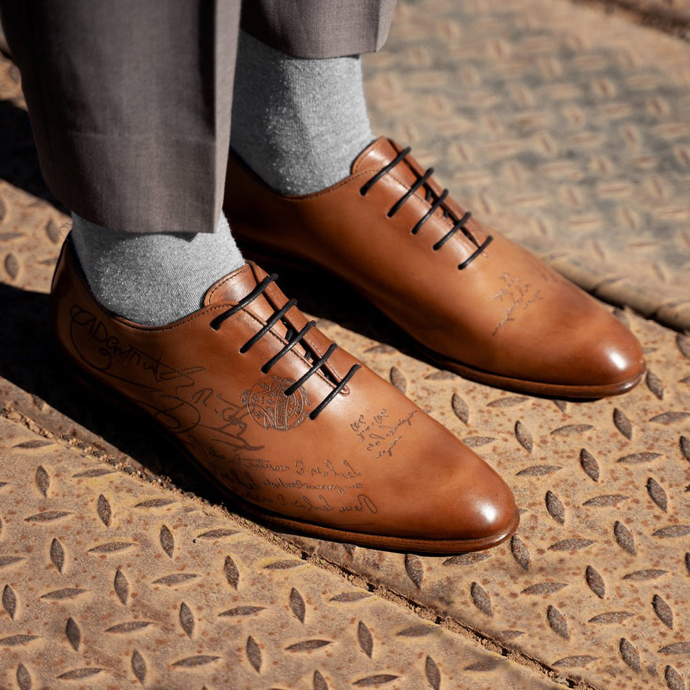 Landon: Richelieu Homme - Cuir Cognac gravé - Bleather Maroc