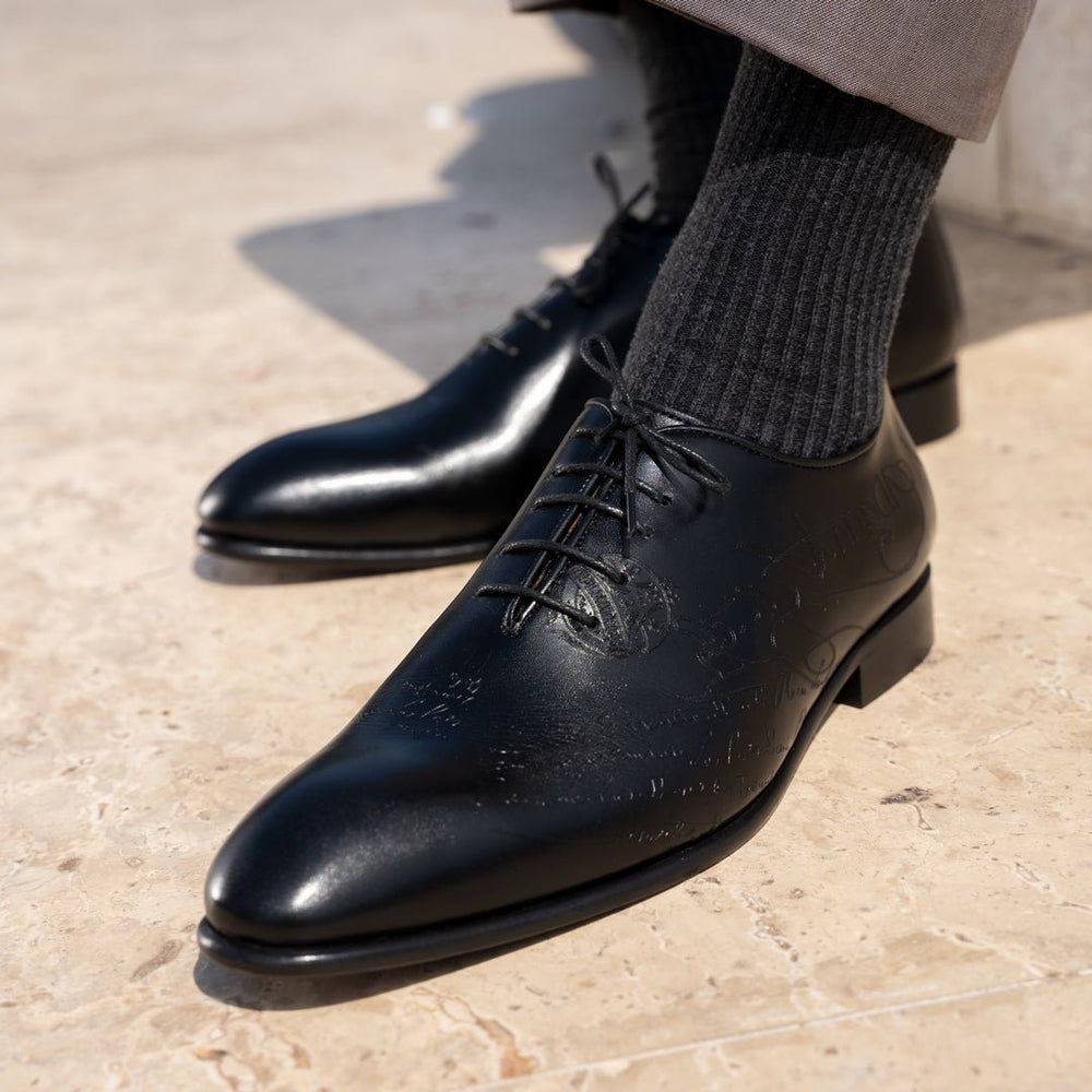 Landon: Richelieu Homme - Cuir Noir gravé - Bleather Maroc