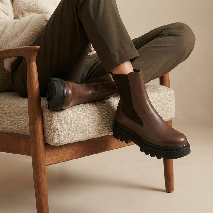 Lawrence: Bottes Femme - Cuir Marron - Bleather Maroc