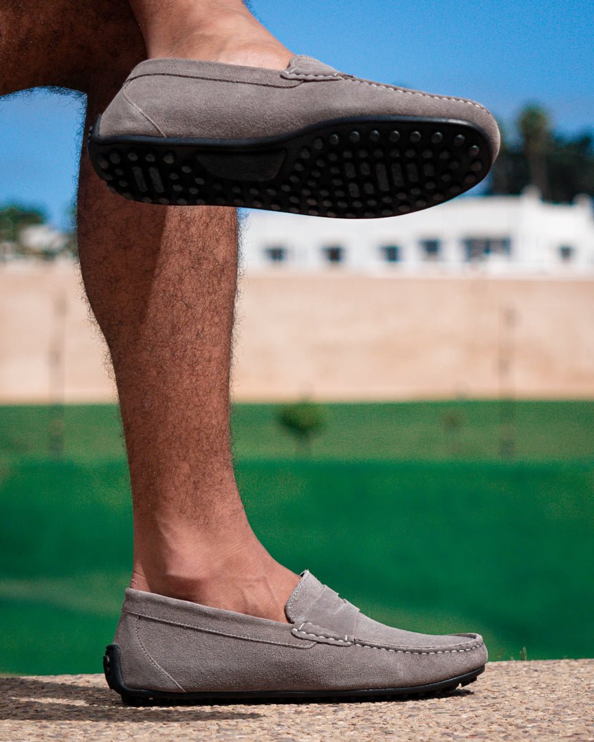 Lester: Mocassin Homme - Caoutchouc Gris - Bleather Maroc