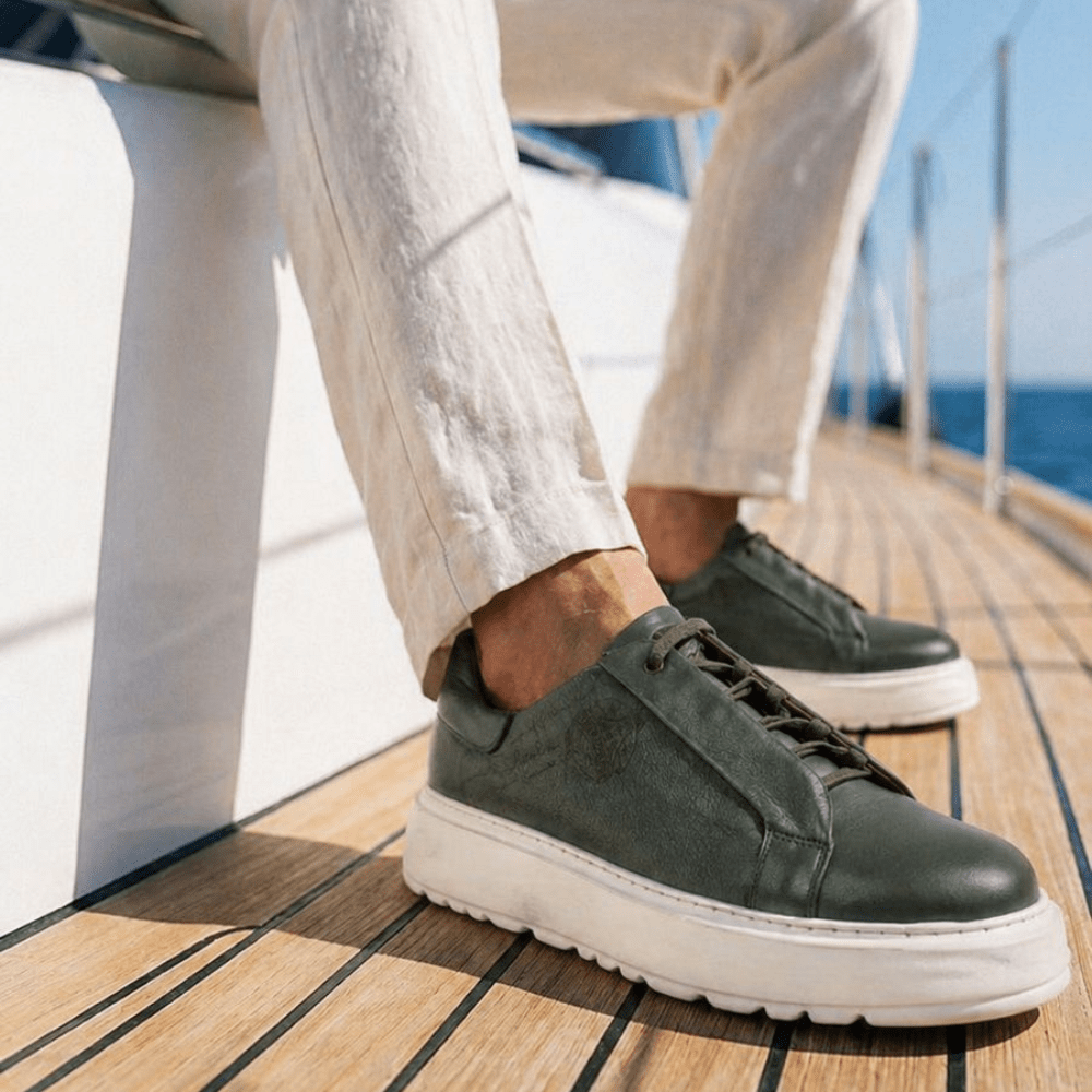 Lord : Sneakers Homme - cuir vert - Bleather Maroc