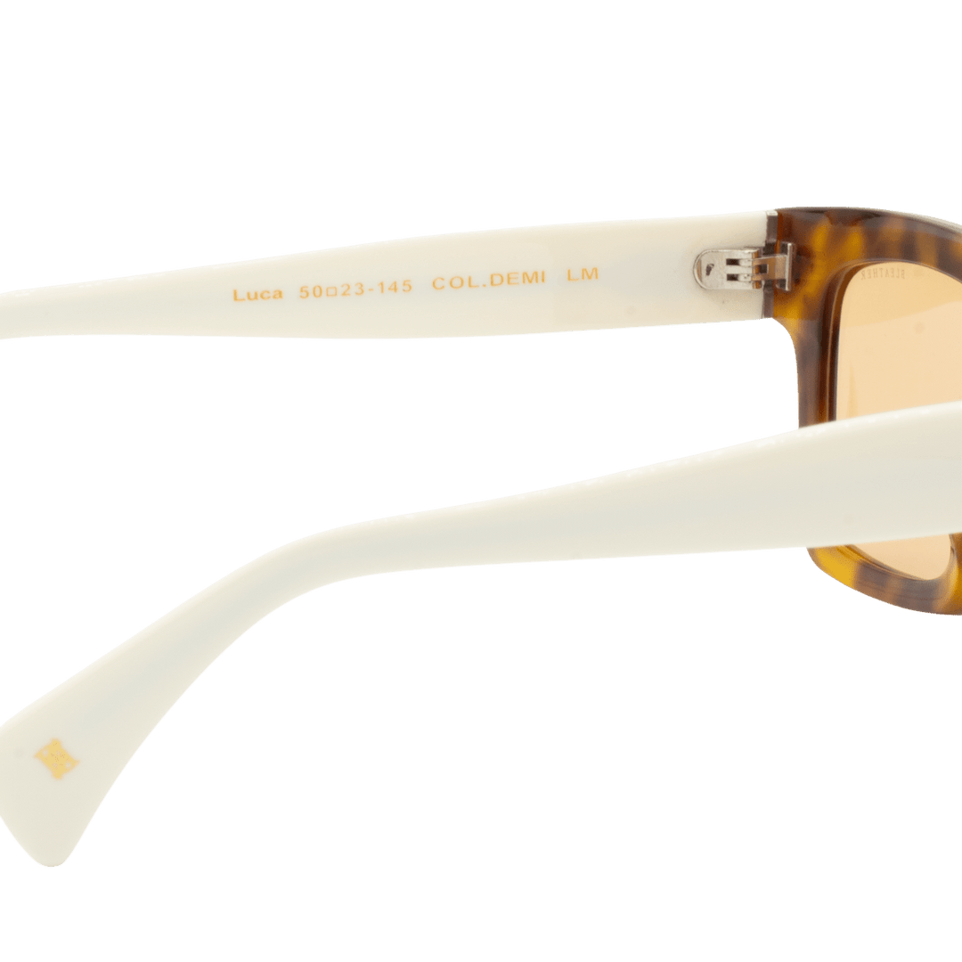Luca: Lunettes de soleil de luxe Mr/Havane;Blanc - Bleather Maroc