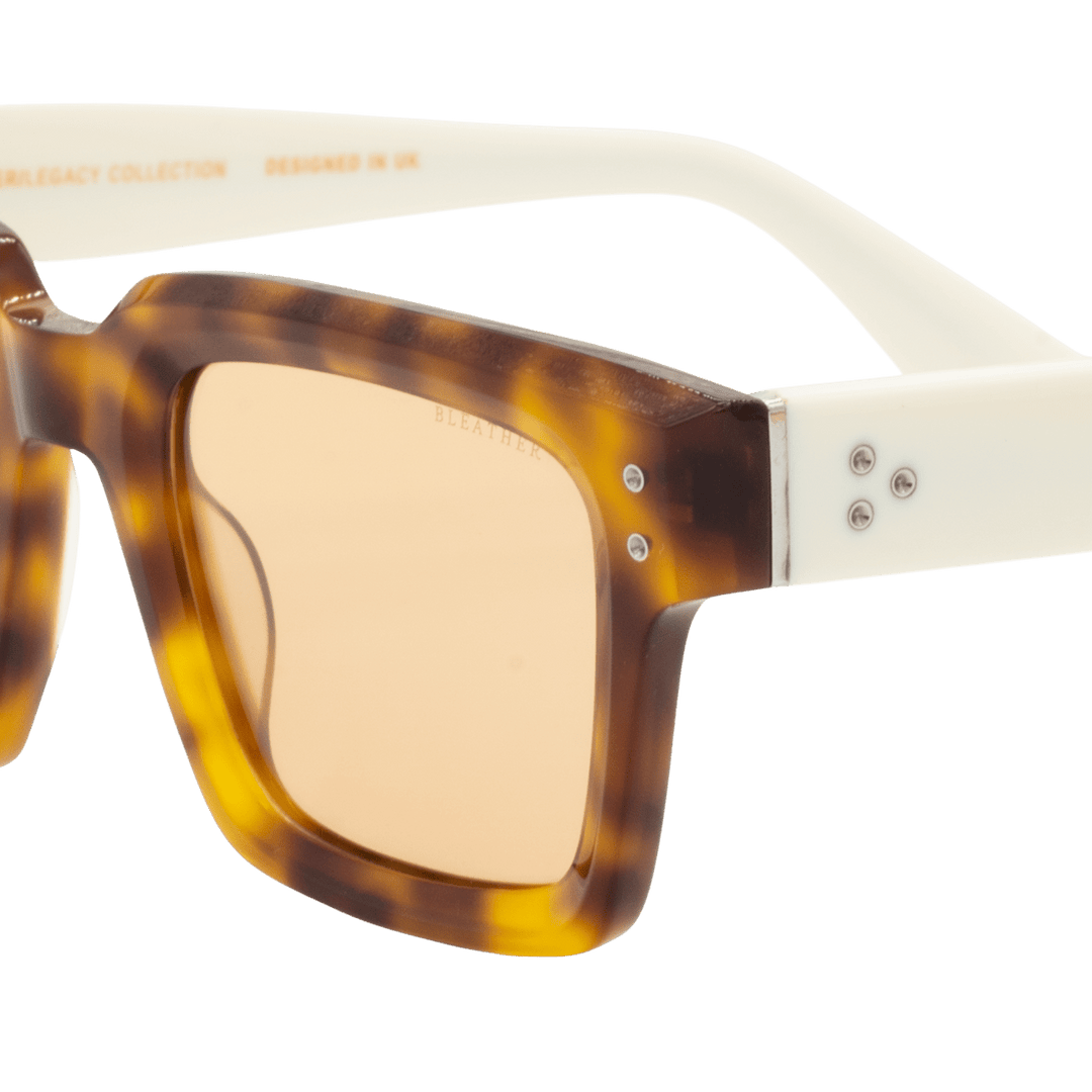 Luca: Lunettes de soleil de luxe Mr/Havane;Blanc - Bleather Maroc
