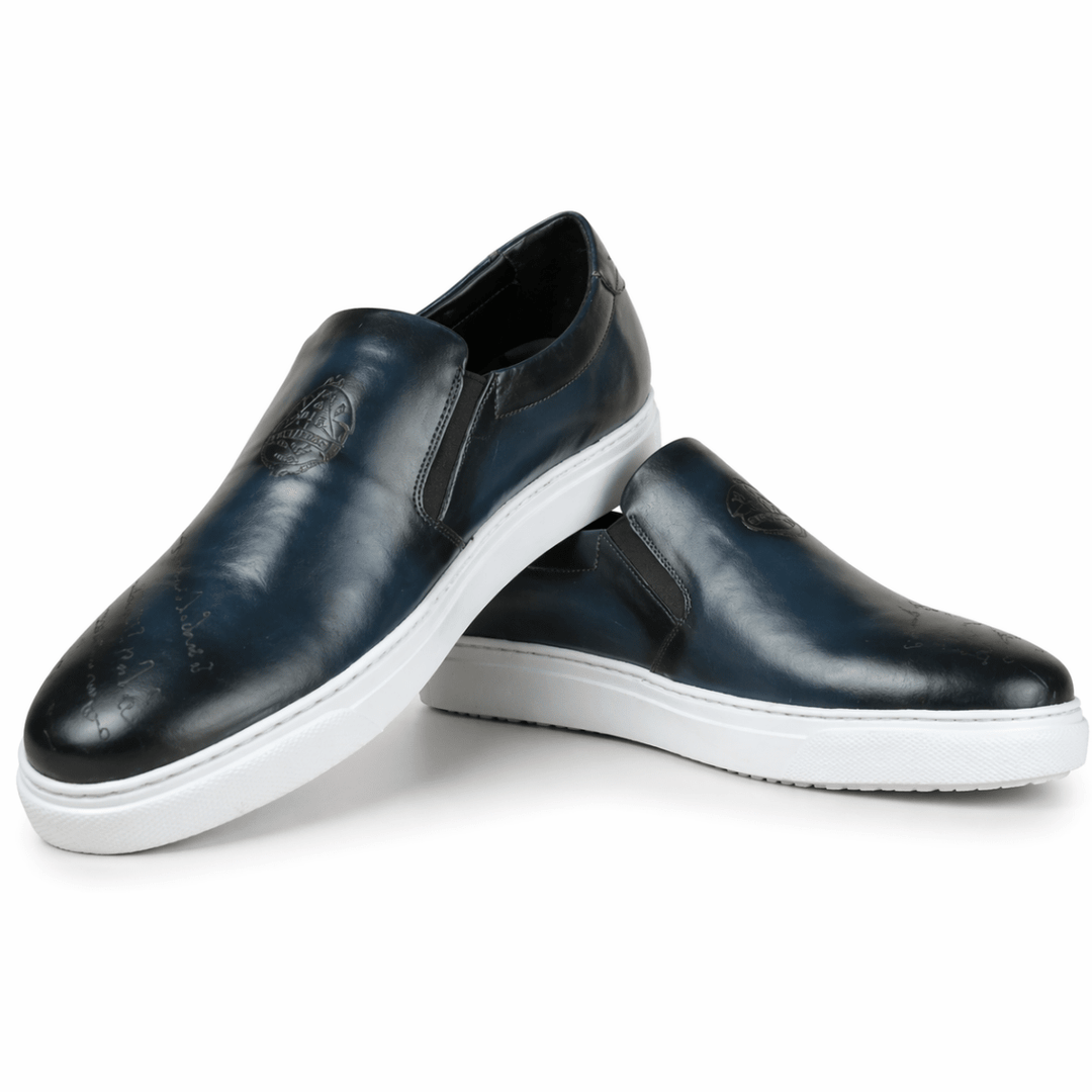 Lurgan: Sneakers Homme - Cuir Bleu Gravé - Bleather Maroc