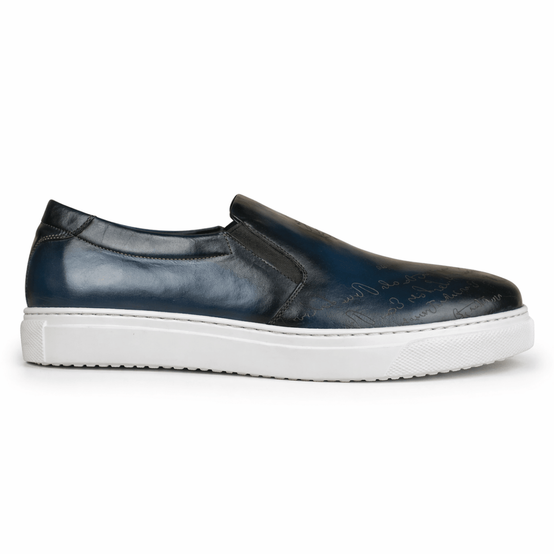 Lurgan: Sneakers Homme - Cuir Bleu Gravé - Bleather Maroc