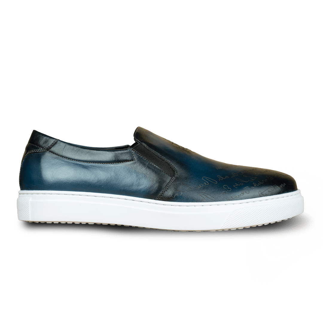 Lurgan: Sneakers Homme - Cuir Bleu Gravé - Bleather Maroc