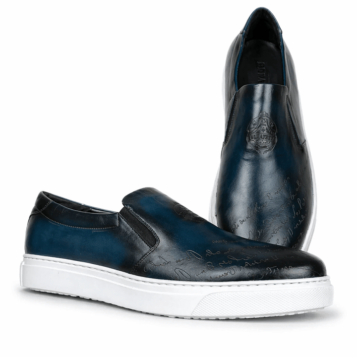 Lurgan: Sneakers Homme - Cuir Bleu Gravé - Bleather Maroc