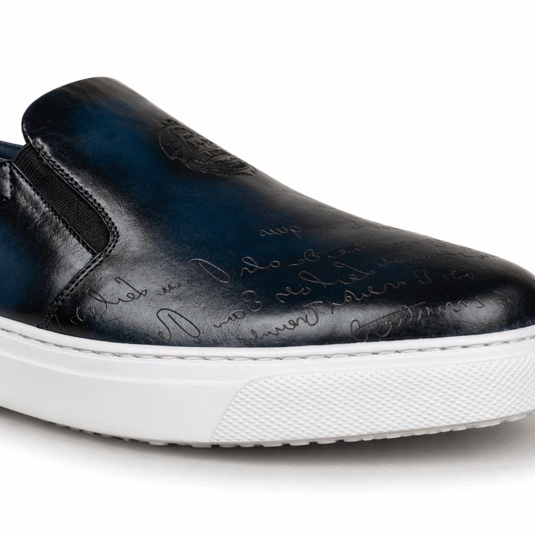Lurgan: Sneakers Homme - Cuir Bleu Gravé - Bleather Maroc