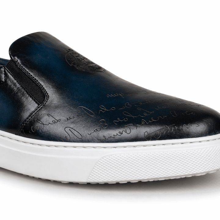 Lurgan: Sneakers Homme - Cuir Bleu Gravé - Bleather Maroc