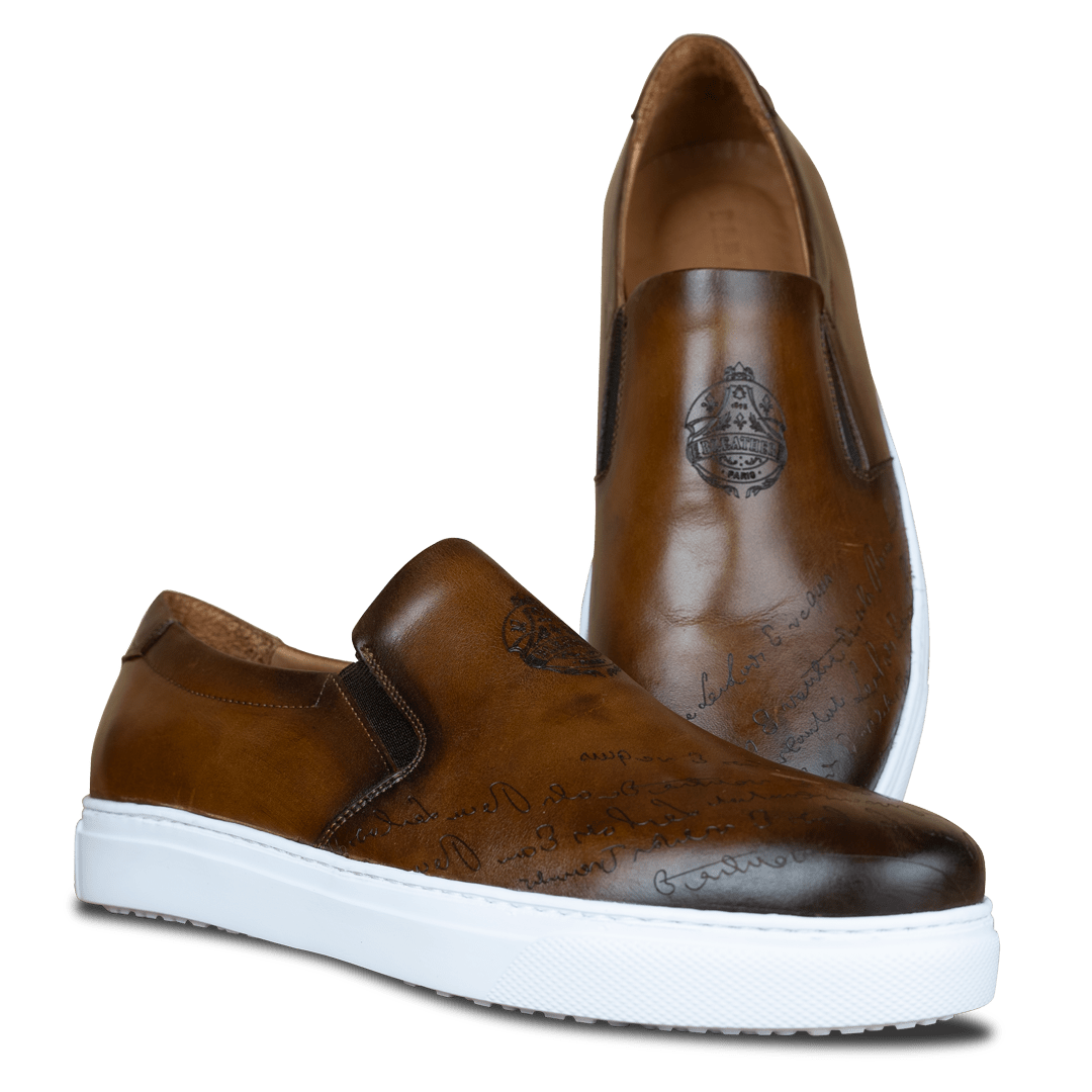 Lurgan: Sneakers Homme - Cuir Marron Gravé - Bleather Maroc