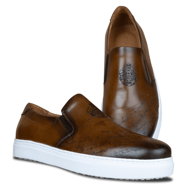 Lurgan: Sneakers Homme - Cuir Marron Gravé - Bleather Maroc