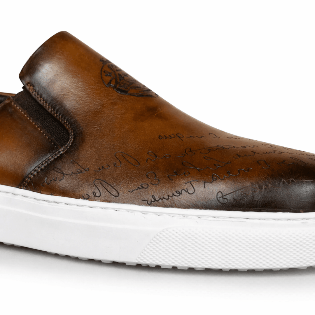 Lurgan : Sneakers Homme - Cuir Marron Gravé - Bleather Maroc