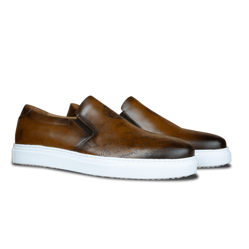 Lurgan: Sneakers Homme - Cuir Marron Gravé - Bleather Maroc