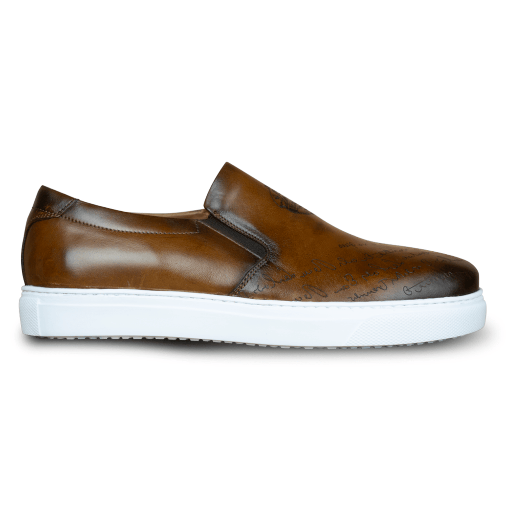 Lurgan: Sneakers Homme - Cuir Marron Gravé - Bleather Maroc