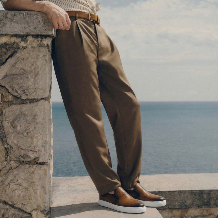 Lurgan: Sneakers Homme - Cuir Marron Gravé - Bleather Maroc