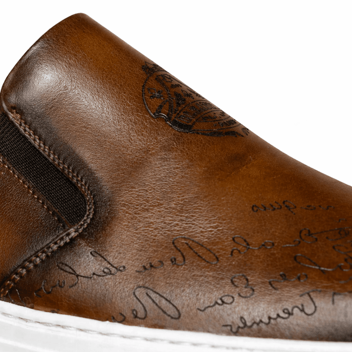 Lurgan : Sneakers Homme - Cuir Marron Gravé - Bleather Maroc