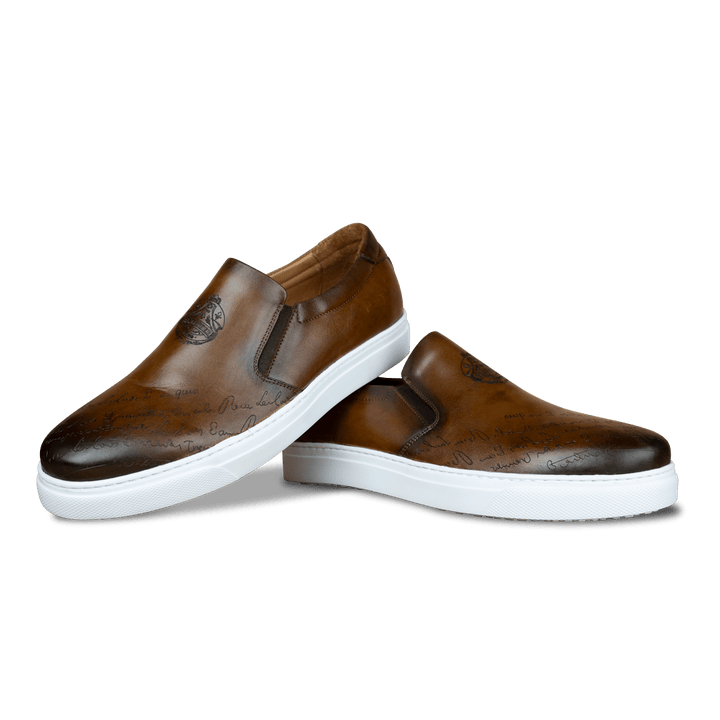 Lurgan: Sneakers Homme - Cuir Marron Gravé - Bleather Maroc