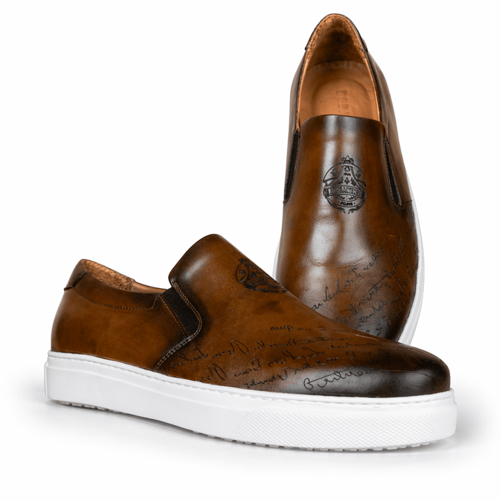 Lurgan : Sneakers Homme - Cuir Marron Gravé - Bleather Maroc