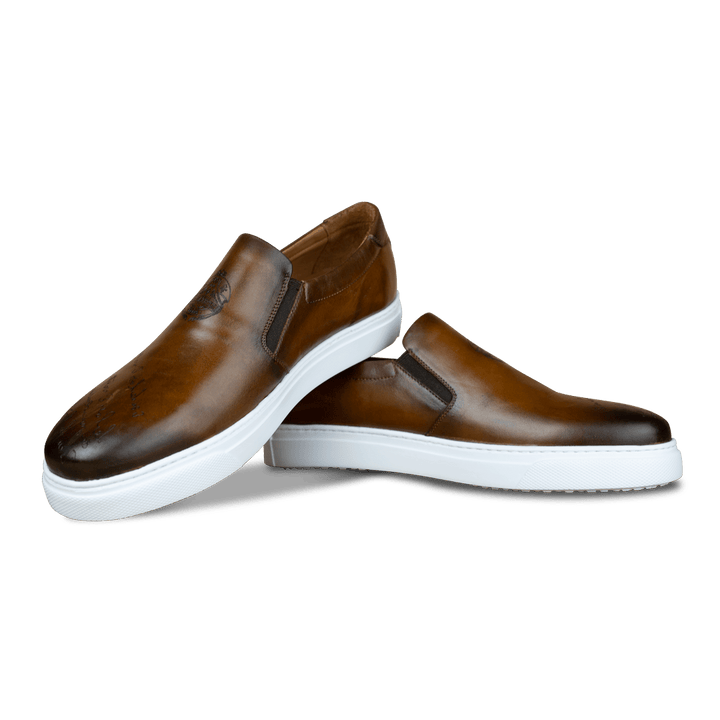 Lurgan: Sneakers Homme - Cuir Marron Gravé - Bleather Maroc
