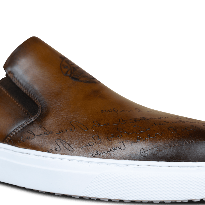 Lurgan: Sneakers Homme - Cuir Marron Gravé - Bleather Maroc