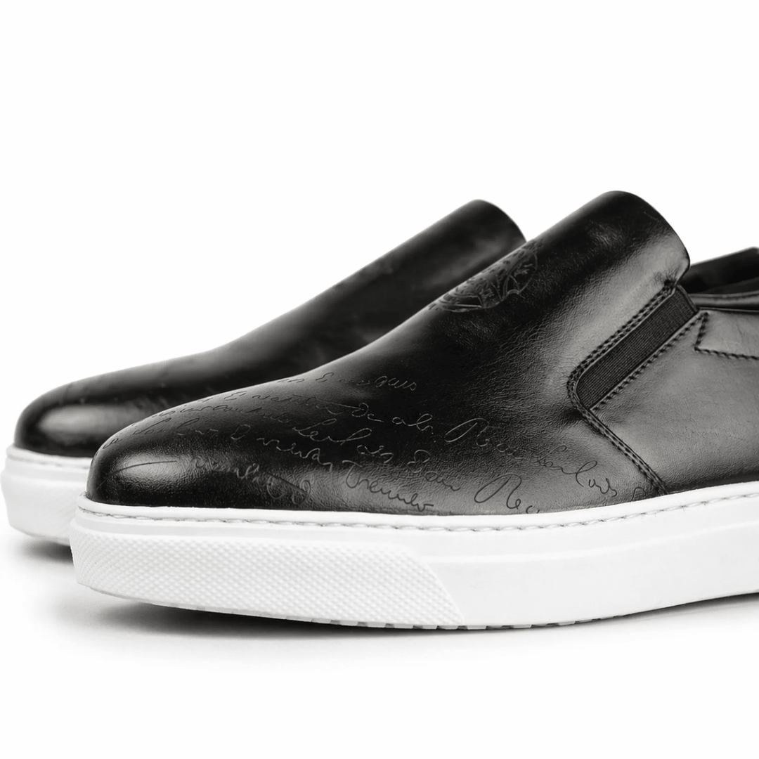 Lurgan: Sneakers Homme - Cuir Noir Gravé - Bleather Maroc