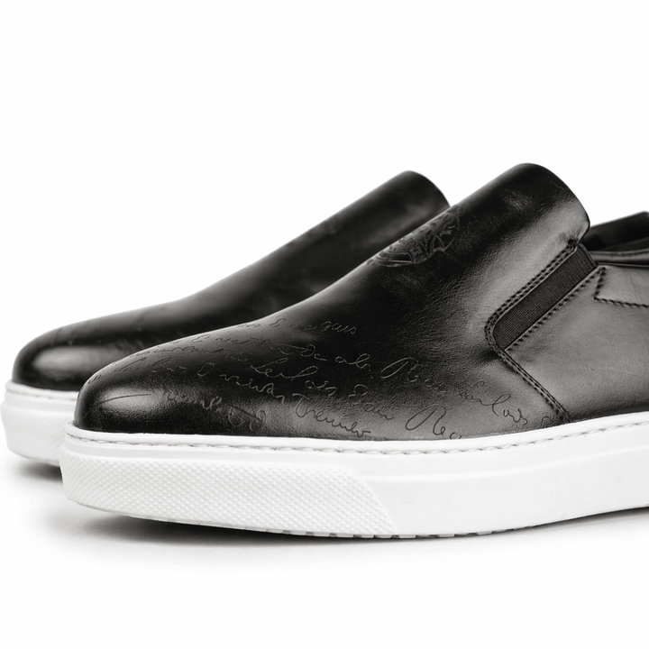 Lurgan: Sneakers Homme - Cuir Noir Gravé - Bleather Maroc