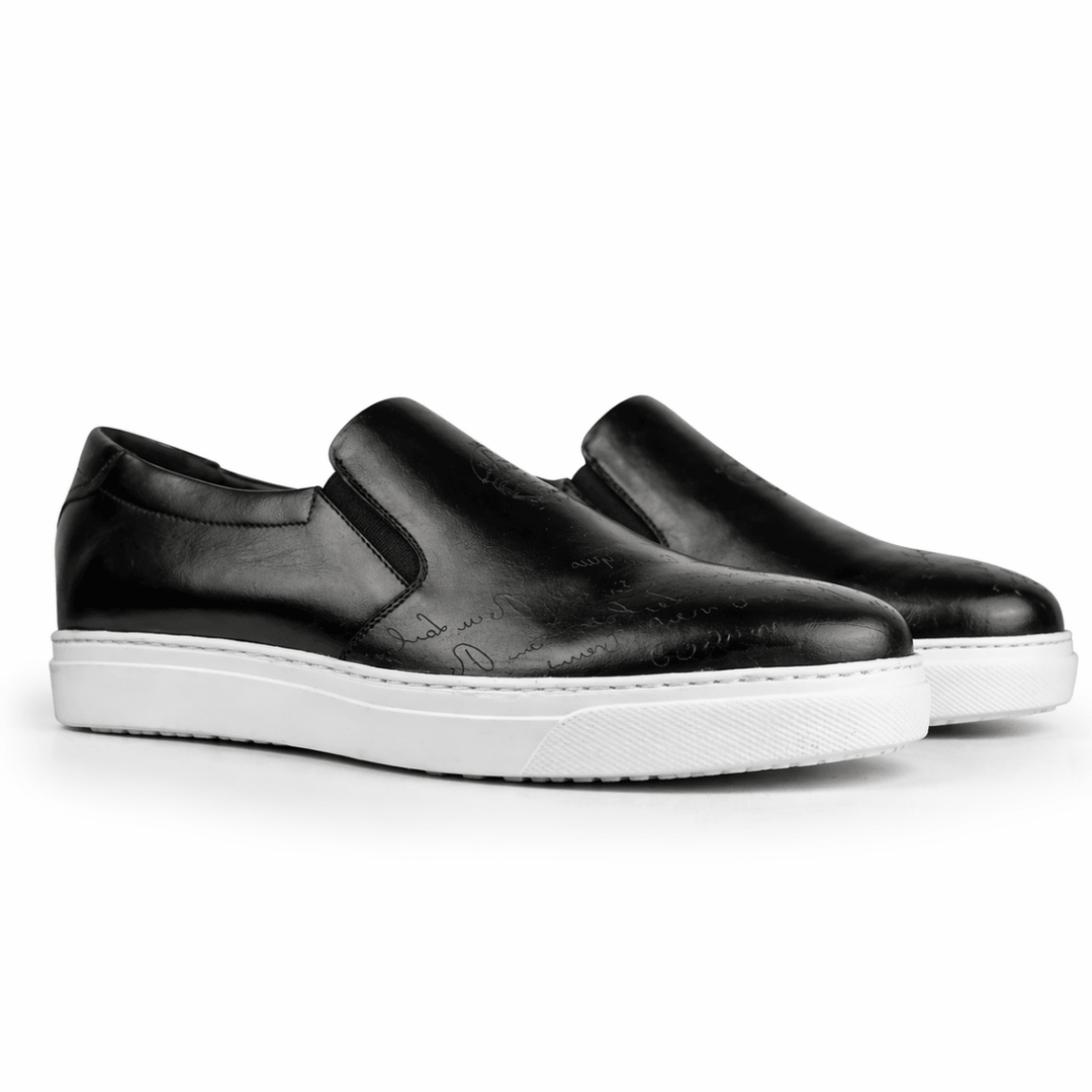 Lurgan: Sneakers Homme - Cuir Noir Gravé - Bleather Maroc
