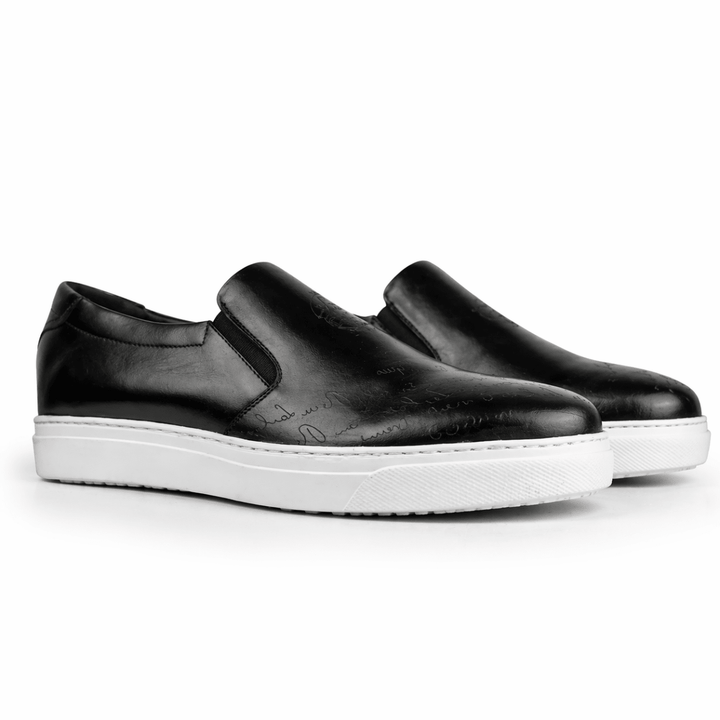 Lurgan: Sneakers Homme - Cuir Noir Gravé - Bleather Maroc