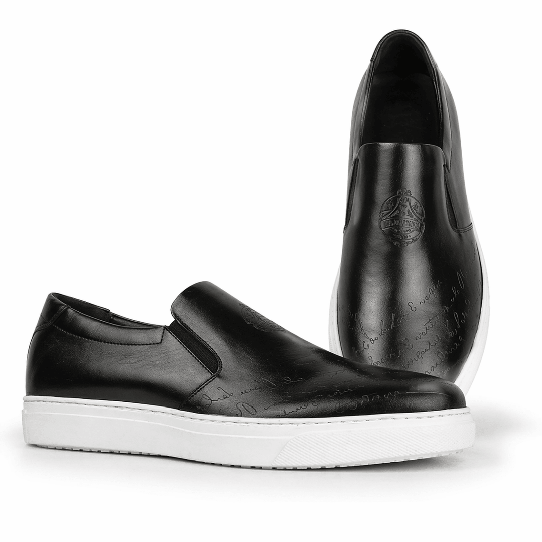 Lurgan: Sneakers Homme - Cuir Noir Gravé - Bleather Maroc