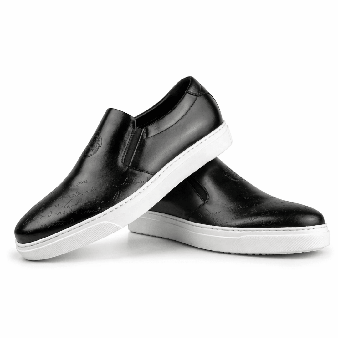 Lurgan: Sneakers Homme - Cuir Noir Gravé - Bleather Maroc