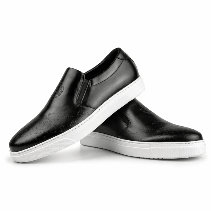 Lurgan: Sneakers Homme - Cuir Noir Gravé - Bleather Maroc