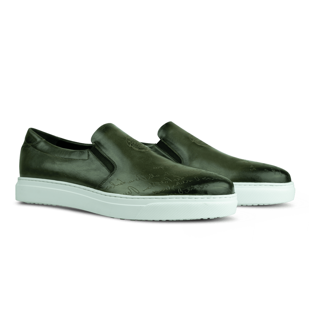 Lurgan: Sneakers Homme - Cuir Vert Gravé - Bleather Maroc