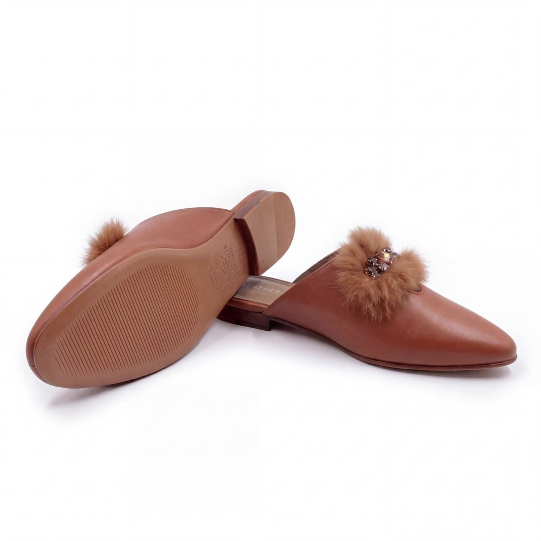 Malachite : Mules Femme - Cuir Caramel - Bleather Maroc