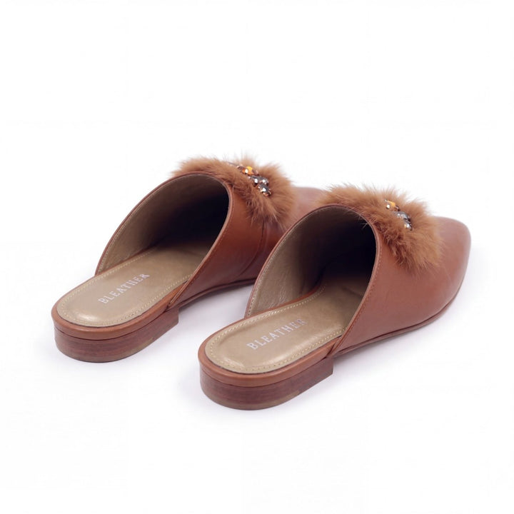 Malachite : Mules Femme - Cuir Caramel - Bleather Maroc