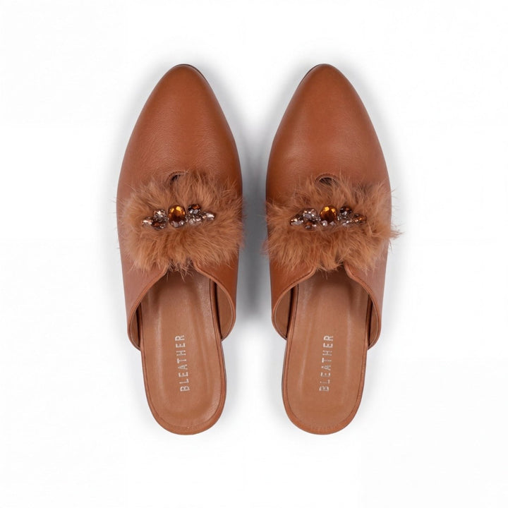 Malachite : Mules Femme - Cuir Caramel - Bleather Maroc