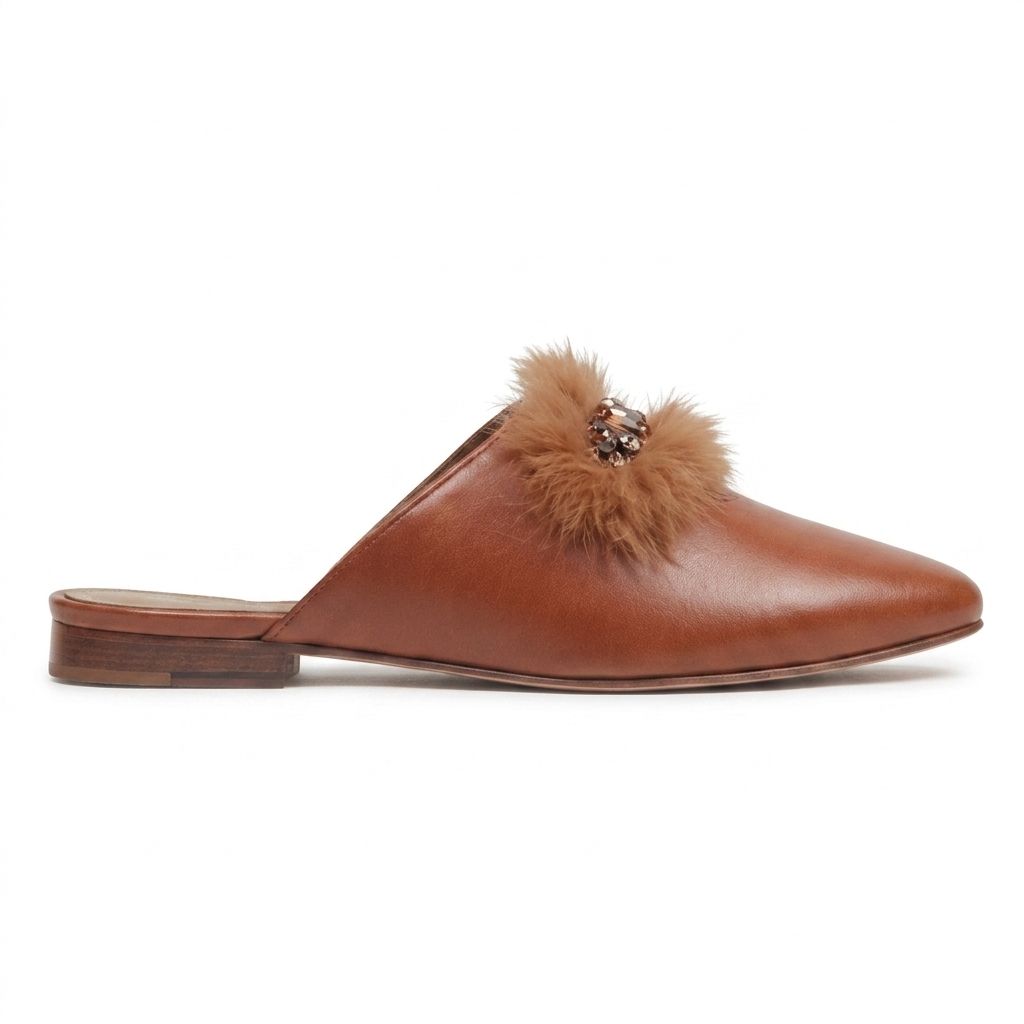 Malachite : Mules Femme - Cuir Caramel - Bleather Maroc