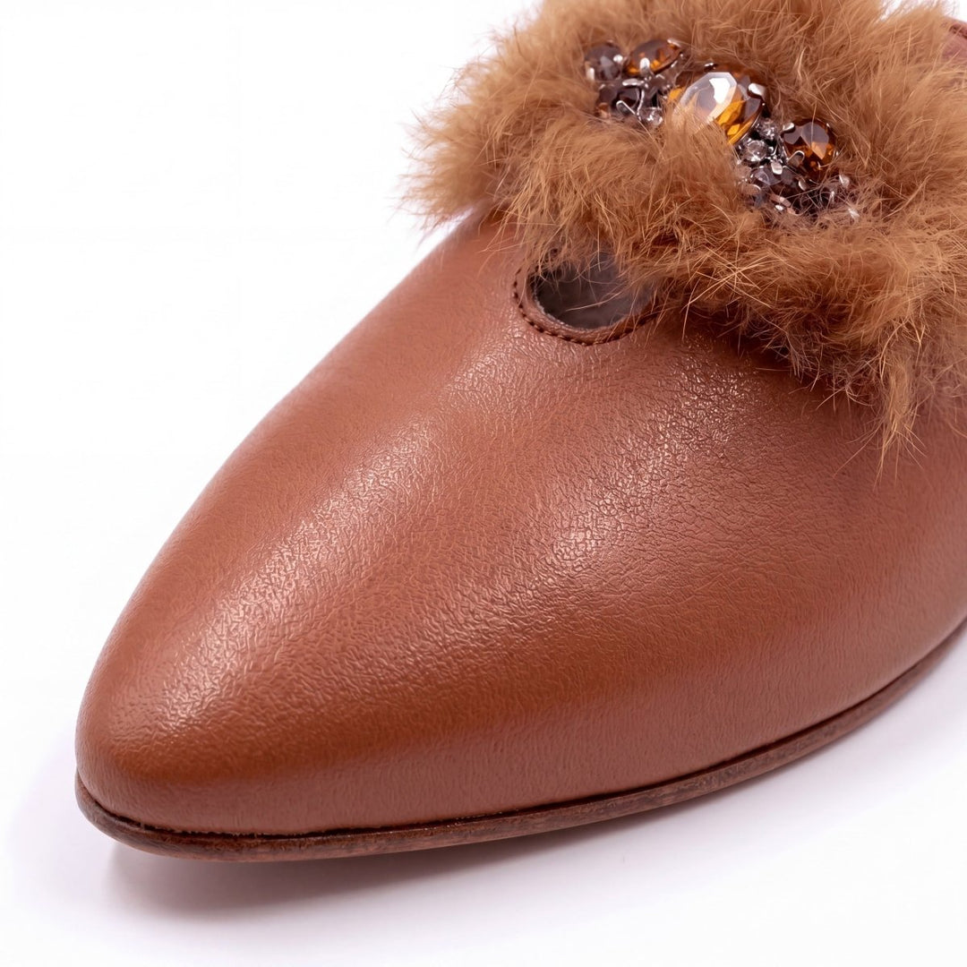 Malachite : Mules Femme - Cuir Caramel - Bleather Maroc