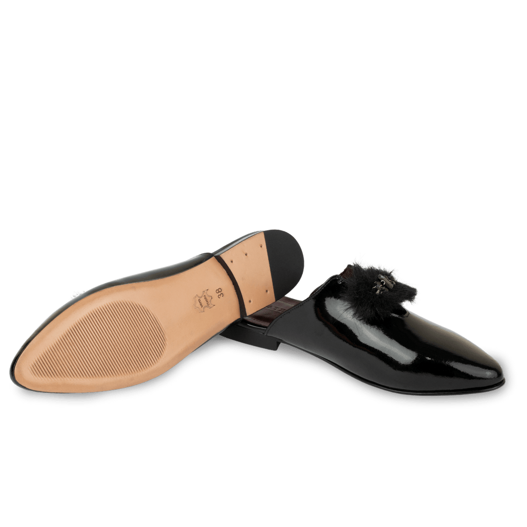 Malachite : Mules Femme - Cuir Noir - Bleather Maroc