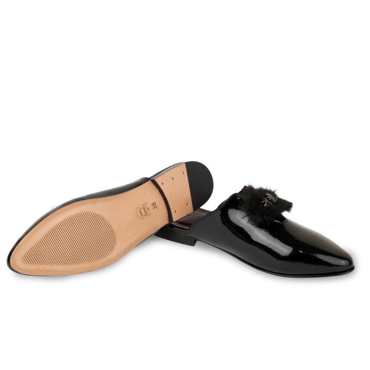 Malachite : Mules Femme - Cuir Noir - Bleather Maroc