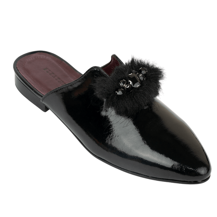 Malachite : Mules Femme - Cuir Noir - Bleather Maroc