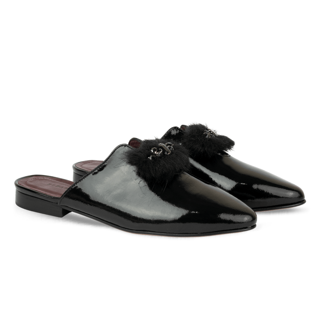 Malachite : Mules Femme - Cuir Noir - Bleather Maroc