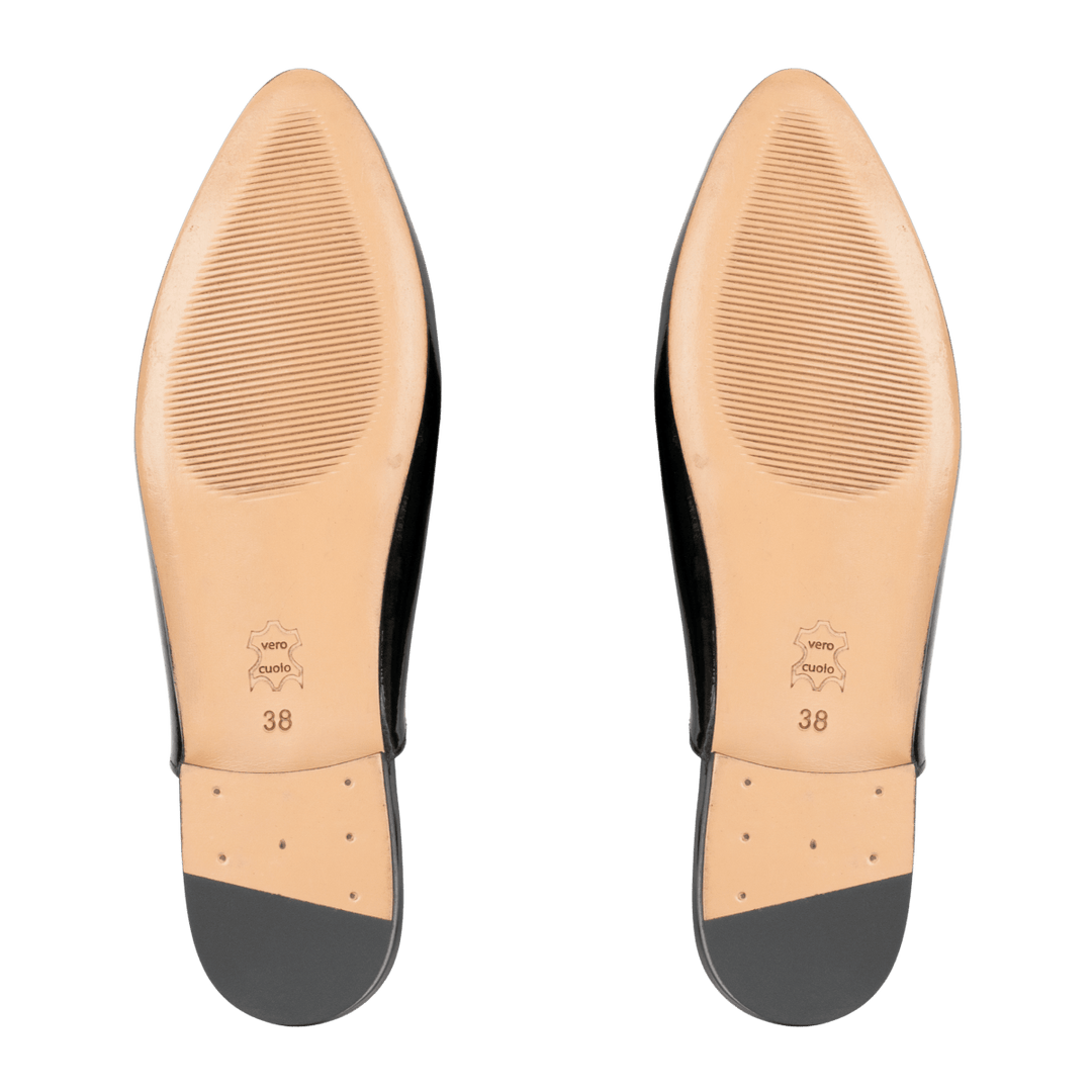 Malachite : Mules Femme - Cuir Noir - Bleather Maroc